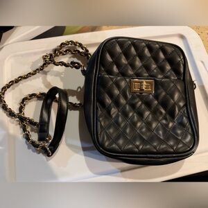 Black Quilted Pleather Shoulder Bag